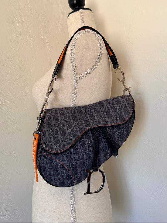 Dior Handbags - Christian Dior Galliano Denim Monogram Trotter Saddle Bag “Remove Before Flight”
